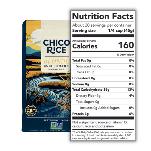 Chico Rice's Blonde Rice | Nutrition Facts-with Bag